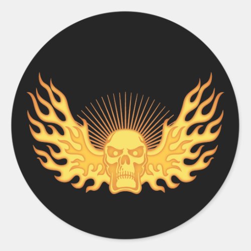 Flame_Wing_Skull Classic Round Sticker