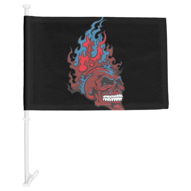 Flamed Fire Tattoo Skull Car Flag (Front)