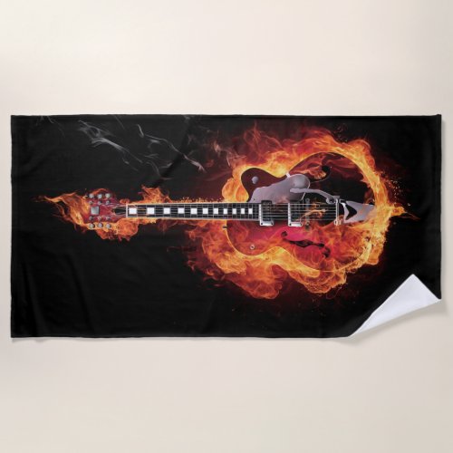 Flamed Guitar Beach Towel