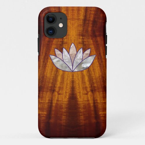 Flamed Koa Wood with Lotus Blossom iPhone 11 Case