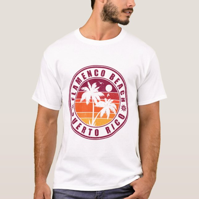 Flamenco Beach Puerto Rico Retro Sunset Souvenir T-Shirt (Front)