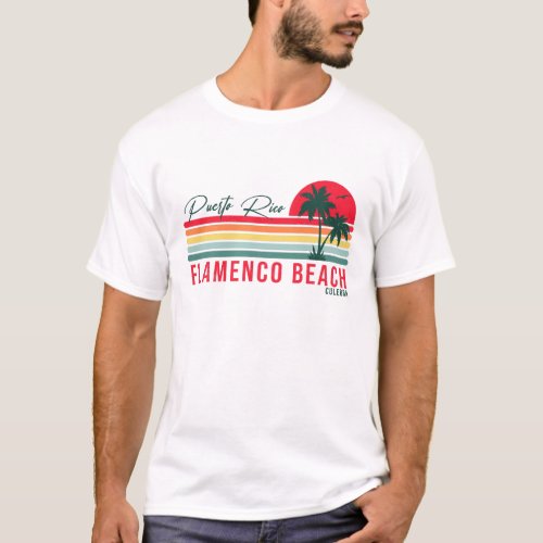 Flamenco Beach Puerto Rico Retro Sunset Souvenir T_Shirt