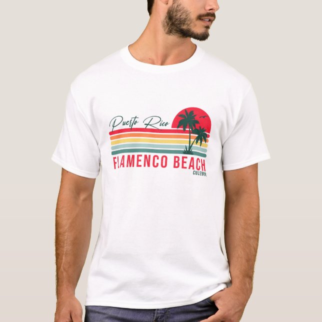Flamenco Beach Puerto Rico Retro Sunset Souvenir T-Shirt (Front)