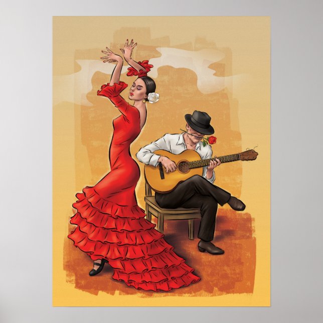 Flamenco Dance – Illustrated Art Poster (No Text) (Front)