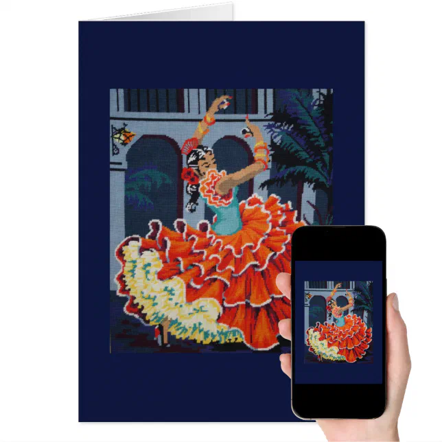 Acrylic 5x7' Greeting Card, Flamenco, Hand Painted, Dancer Woman