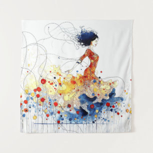 Flamenco Dancer in Flowing Multicolored Motion #1 Tapestry