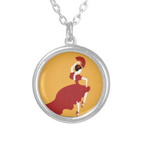 Flamenco Dancer Silver Plated Necklace
