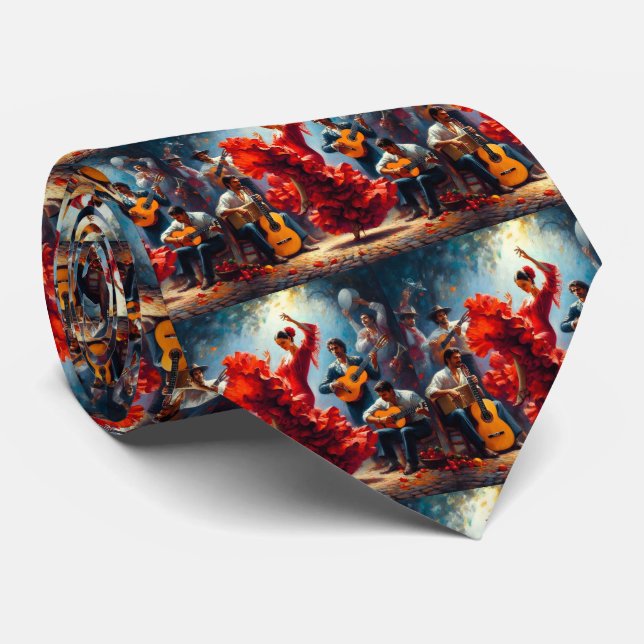 Flamenco Dancer Spanish Music Band  Neck Tie (Rolled)