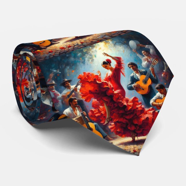 Flamenco Dancer Spanish Music Band  Neck Tie (Rolled)