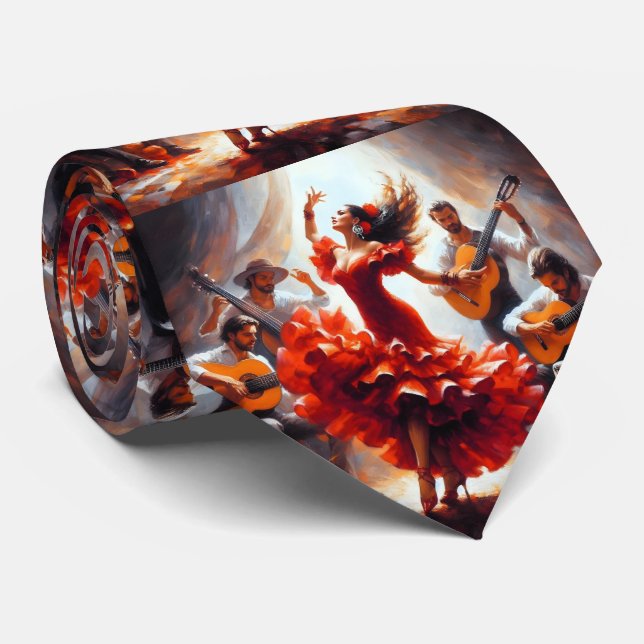 Flamenco Dancer Spanish Music Band  Neck Tie (Rolled)