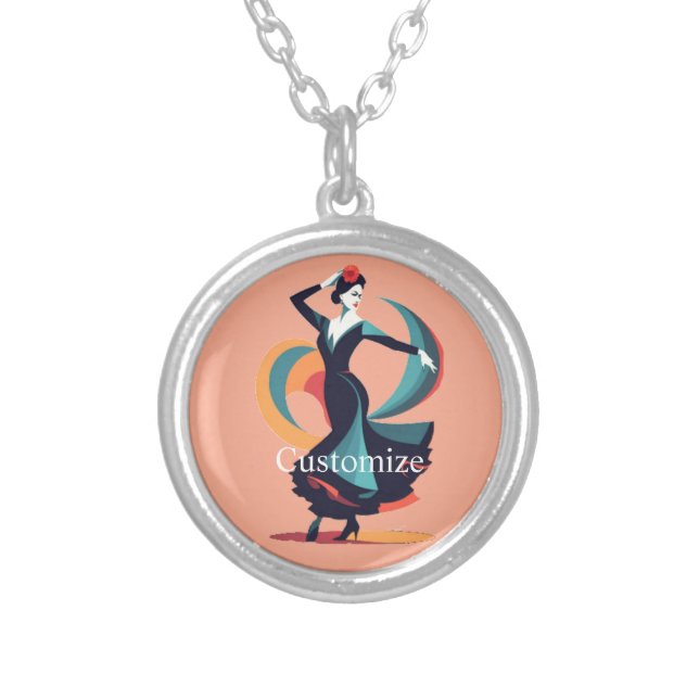Flamenco Dancer Thunder_Cove Silver Plated Necklace (Front)