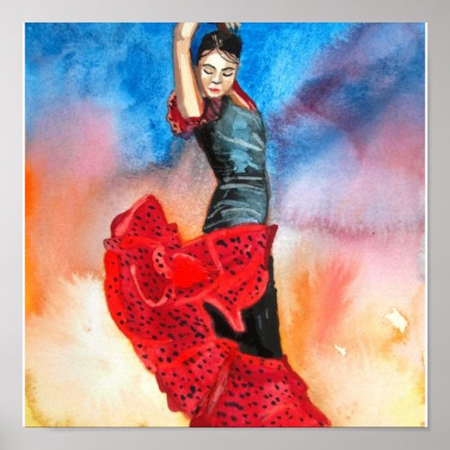 FLAMENCO DANCER watercolor Poster