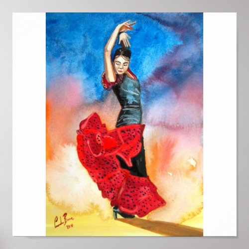 flamenco dancer watercolour poster