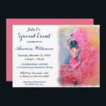 FLAMENCO DANCING PARTY EVENT INVITE<br><div class="desc">Beautiful flamenco dancer with her castanets and her ruffled dress of pink, s and yellows! AND a green frond cascading from her hair!.. A fun way to announce a Dance Party. A unique invitation for graduations, birthdays, anniversaries, bridal or baby showers, retirements or reunions - images from the designers original...</div>