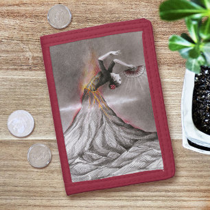 Flamenco dancing woman Volcano Surreal drawing art Tri-fold Wallet