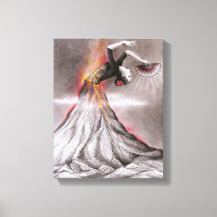 Flamenco dancing woman volcano surreal pencil art canvas print