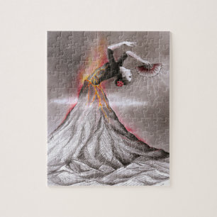 Flamenco dancing woman volcano surreal pencil art jigsaw puzzle