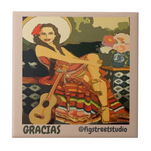 Flamenco Guitar Womanadd textTile Mural Ceramic  Ceramic Tile