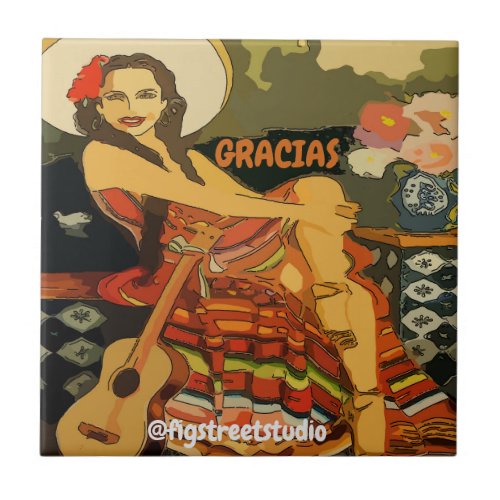 Flamenco Guitar Womanadd textTile Mural Ceramic Tile