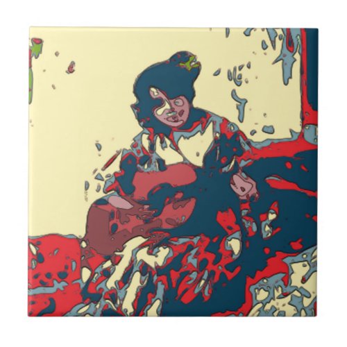 Flamenco Guitar Woman Ceramic Tile