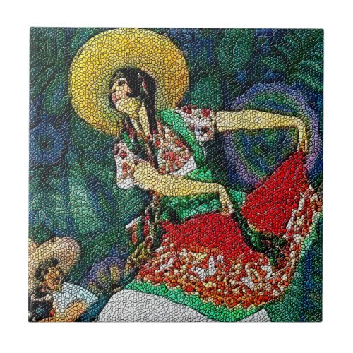 Flamenco Guitar Woman Tile Mural