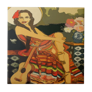 Flamenco Guitar Woman Tile Mural
