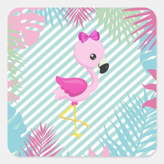 Flamenco Rosa Baby para personalizar e imprimir Square Sticker (Front)