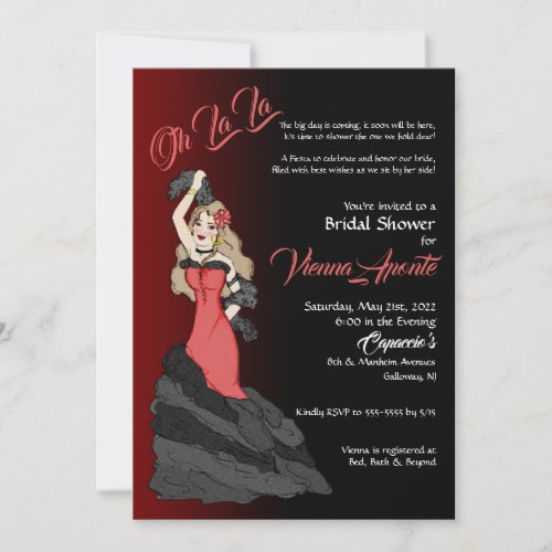 Flamenco Spanish Rose Dance Party Bridal Shower Invitation