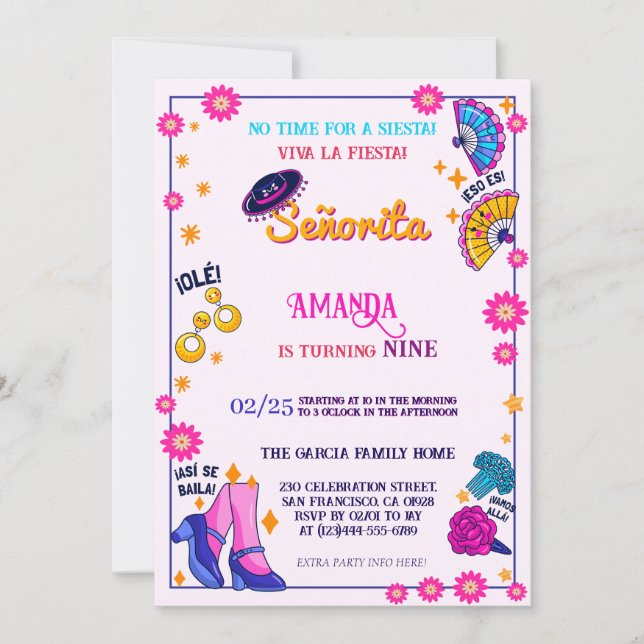 Flamenco Theme Birthday Party Invitation (Front)