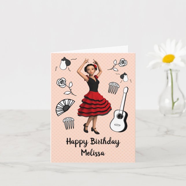 Flamenco Theme - Cute Dancer Doll Birthday or any  Card (Small Plant)
