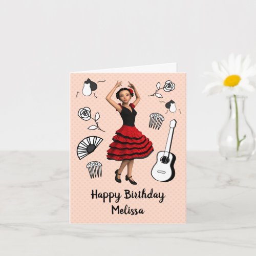 Flamenco Theme _ Cute Dancer Doll Birthday or any  Card