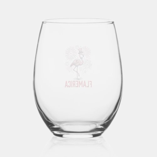 Flamerica Flamingo Patriotic Vintage Shirt Design_ Stemless Wine Glass