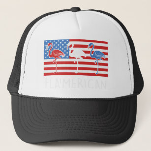 Flamerican Flamingo American Flag Trucker Hat