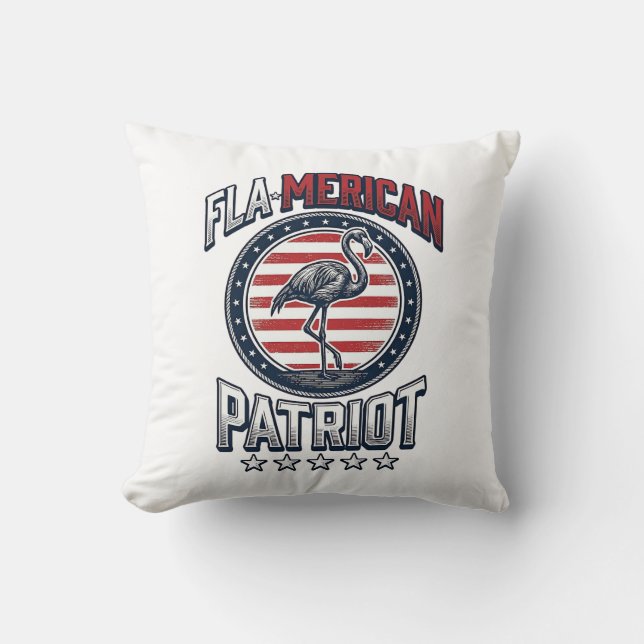 Flamerican Patriot Flamingo Vintage Vector Throw Pillow (Front)