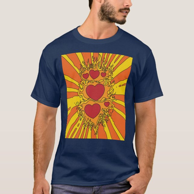 Flames Burning Heart On Fire T-Shirt (Front)
