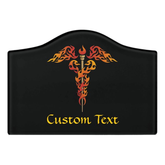Flames Caduceus Door Sign (Small Crest Front)