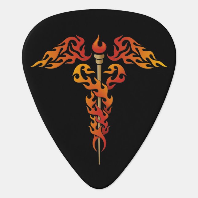 Flames Caduceus Guitar Pick (Front)
