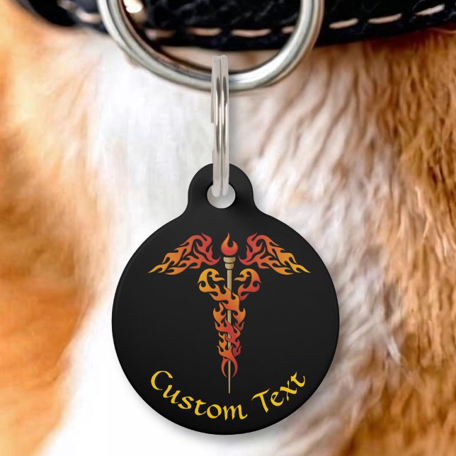 Flames Caduceus Pet ID Tag (Creator Uploaded)