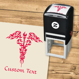 Flames Caduceus Self-inking Stamp