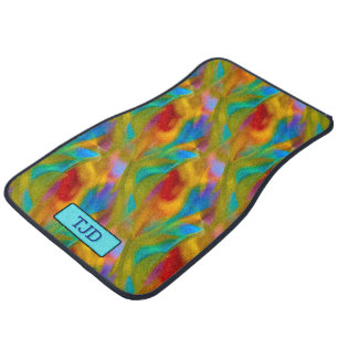 Flames Effect in Bright Colors and Initials / Name Car Floor Mat