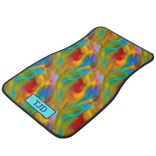 Flames Effect in Bright Colors and Initials  Name Car Floor Mat