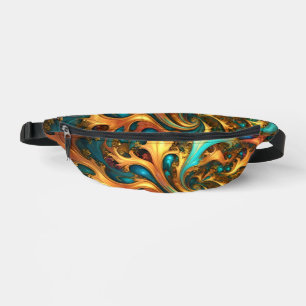 Flames of Color: Teal, Gold, Orange Fractal Dance Fanny Pack