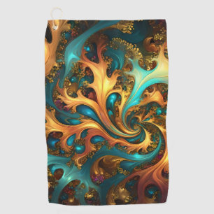 Flames of Color: Teal, Gold, Orange Fractal Dance Golf Towel