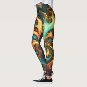 Flames of Color: Teal, Gold, Orange Fractal Dance Leggings