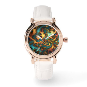 Flames of Color: Teal, Gold, Orange Fractal Dance Watch