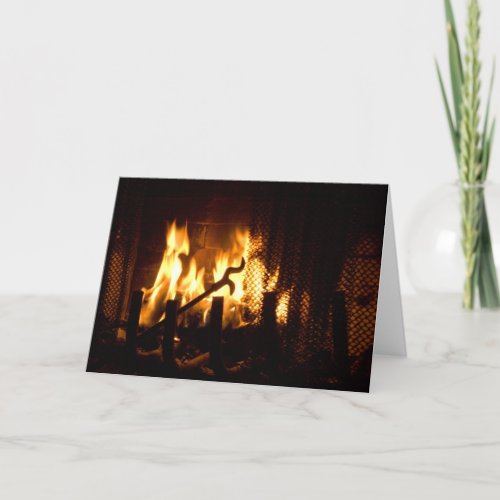 Flames of Fire in a Fireplace Holiday Card