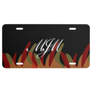 Flames Red Orange Monogrammed  License Plate
