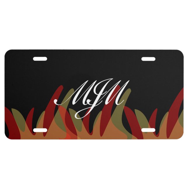Flames Red Orange Monogrammed  License Plate (Front)