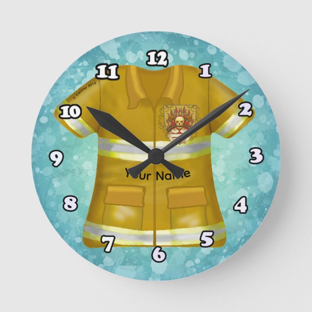 Flames Shield Firefighter Round Clock (Front)
