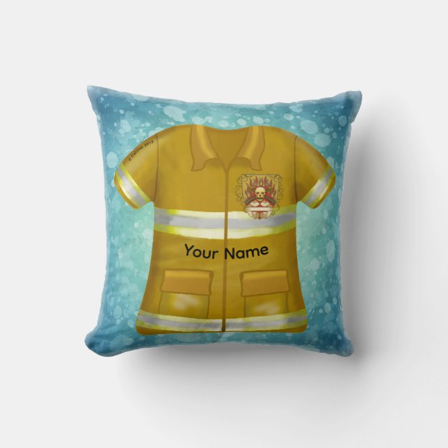Flames Shield Firefighter Throw Pillow (Front)